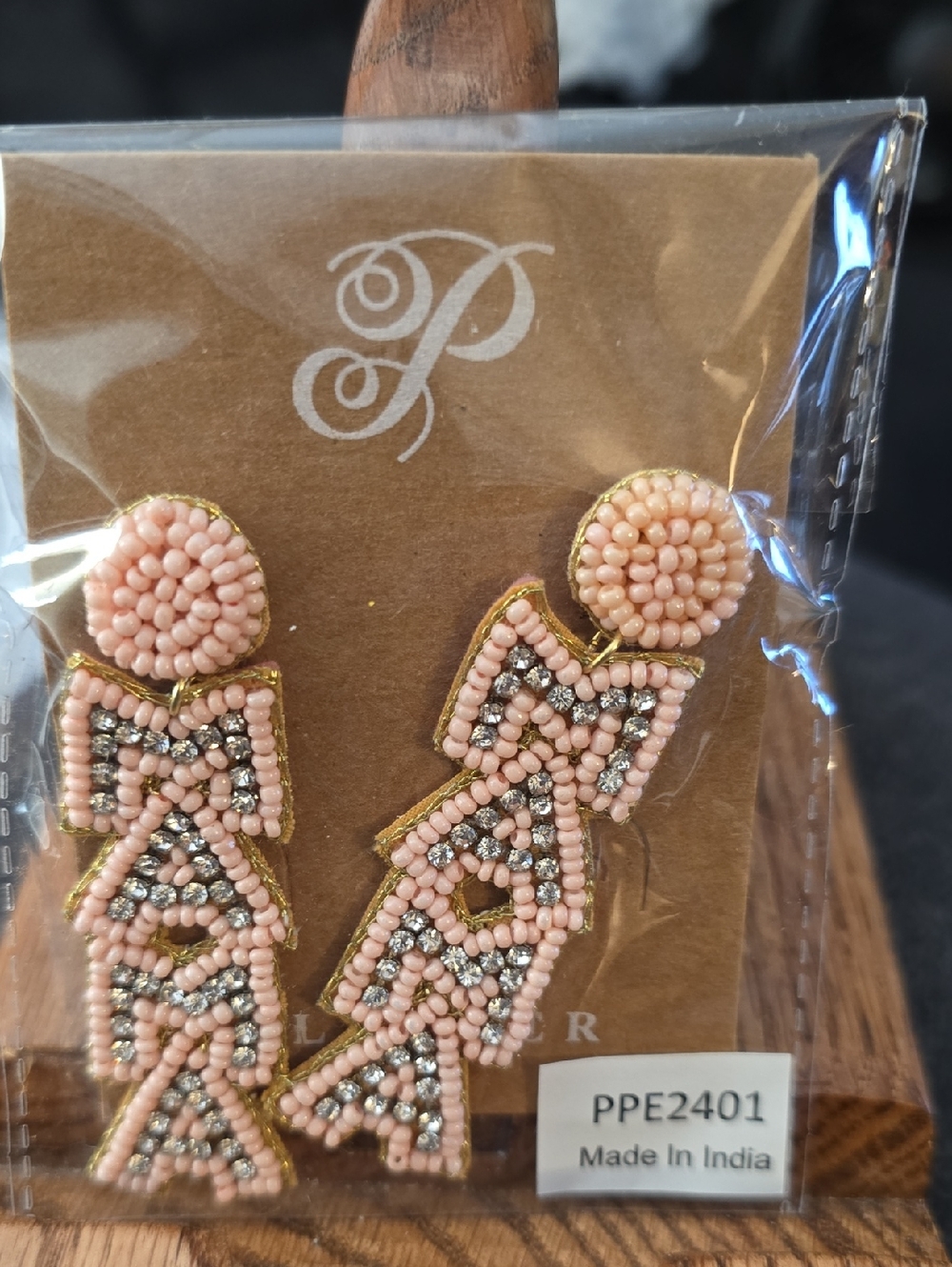 Hand-Beaded ink Statement Drop Earrings - Mama